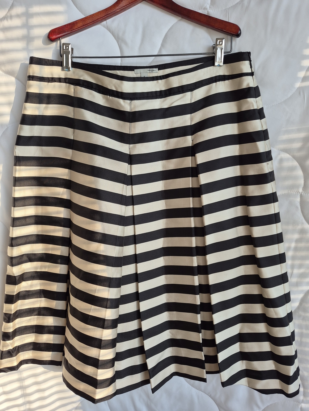 Halogen Barbie Party Satin Black and White Horizontal Stripe A-Line Skirt Sz 14